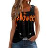 Women Sleeveless Tank Top Square Neck Ruffle Detail Halloween Print Casual Summer Vest Shirt for Daily Wear