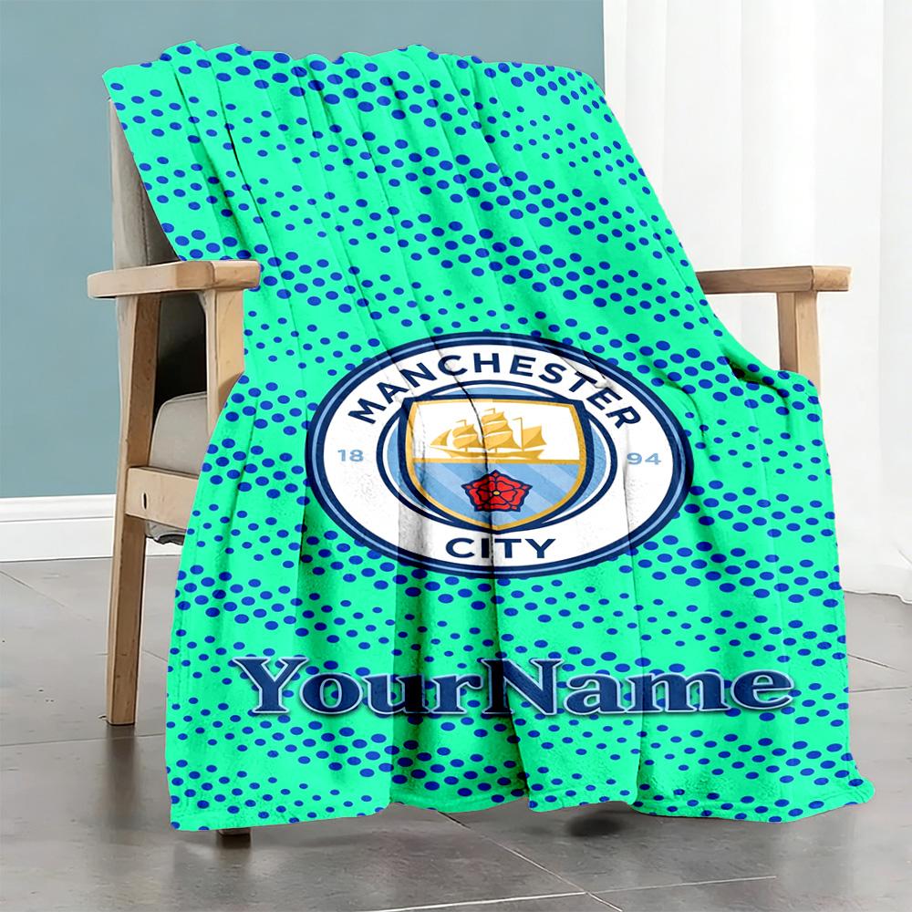 Manchester City Customize Text Blanket Gift Customizable Blanket Ultra-Soft Versatile for Nap Bed Picnics Office for All Occasions