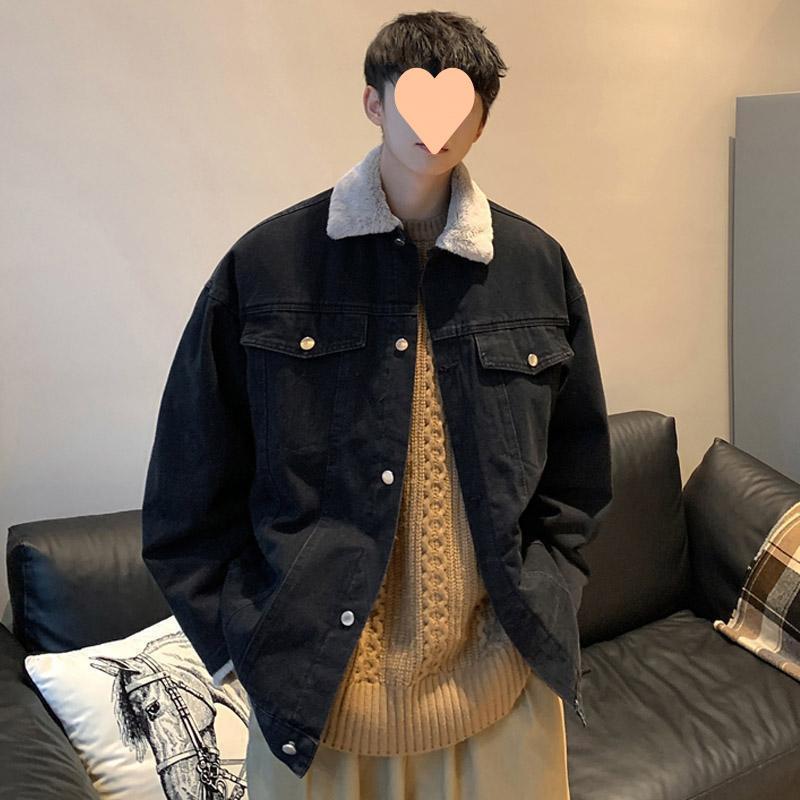 Jeansjacke Herren Sherpa Herbst und Winter Plus Samt Verdickt Warme Baumwolljacke Locker und Schön Koreanischer Stil Trendige Partnerjacke