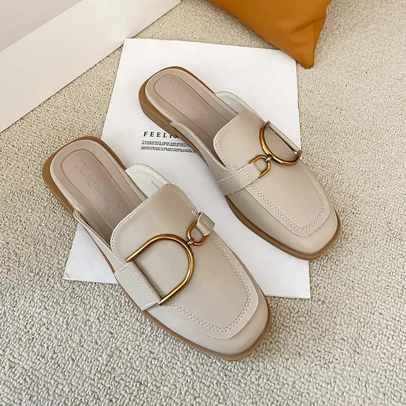 Fashion Flat Black Mules Shoes for Women On Offer Summer Sandals 2025 Comfortable and Elegan H Sandal Luxury Non Slip 39 Woman Slippers