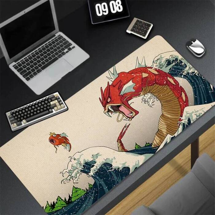 XXL Red Dragon Mouse Pad PC Non Slip Gaming Keyboard Rug Cool Anime Kawaii Mousepad Laptop Ppokemon Gyarados Extended Desk Mat