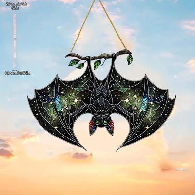 1pc Halloween Bat Stained Glass Suncatcher Window Hanging Acrylic Wall Art Suncatcher Decoration Ghosts Festival Colorful, Acrylic Desk Decor