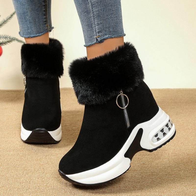 In autumn and winter, the new large-size European and American solid color thick-bottomed slope heel piled thickened cotton boots Snow boots