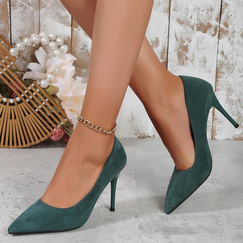 Sexy Trend Womens Soft Suede Pumps Autumn New Thin High Heels 2025 New Office Shoes Woman Stiletto Black Big Size 43