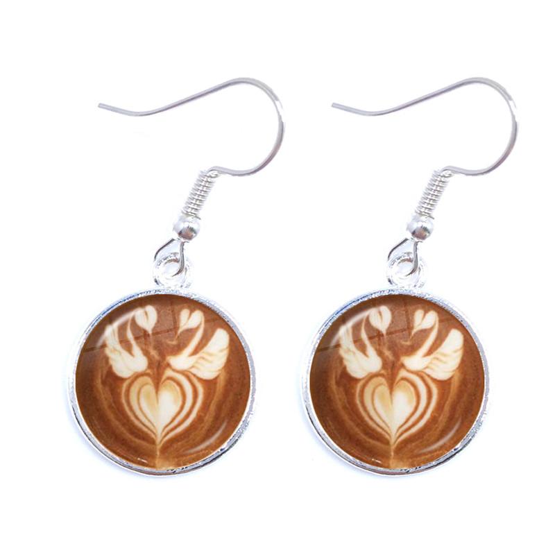 Coffee Latte Carving Love Heart Art Drop Earrings Chocolate Printing Flower Charm Jewelry For Women Gift Wholesale