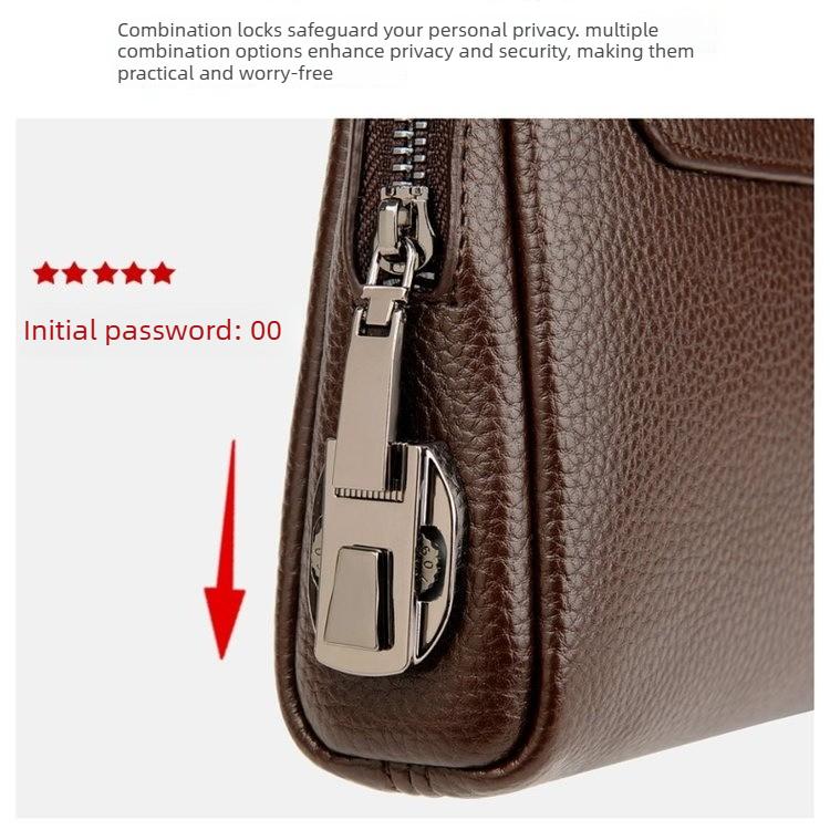 Men's Lychee Pattern Business Clutch Bag with Lock Anti-theft Bag