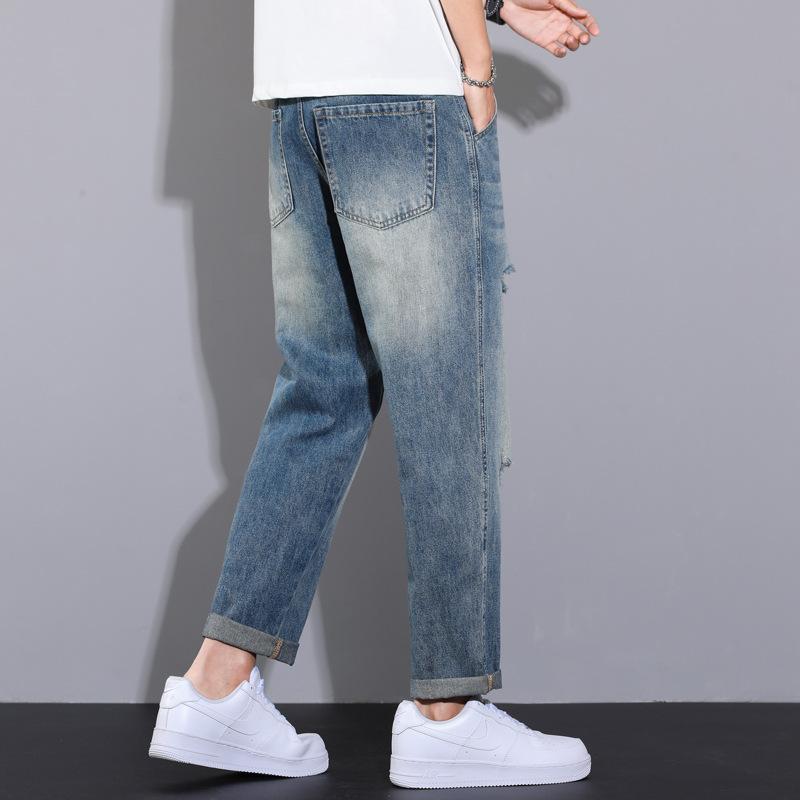 Conical Jeans Men's Loose Straight Wash American Ripped Versatile Trousers