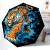1pc Blue Flame Tiger Pattern Automatic Umbrella Is Fashionable and Good-Looking,  Suitable for Travel and Daily UseC012