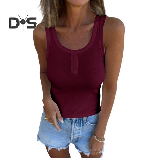 Women Vest U-Neck Sleeveless Button Down Camisole Blouse Slim Fit Basic Tank Tops Beach Office Party Wear