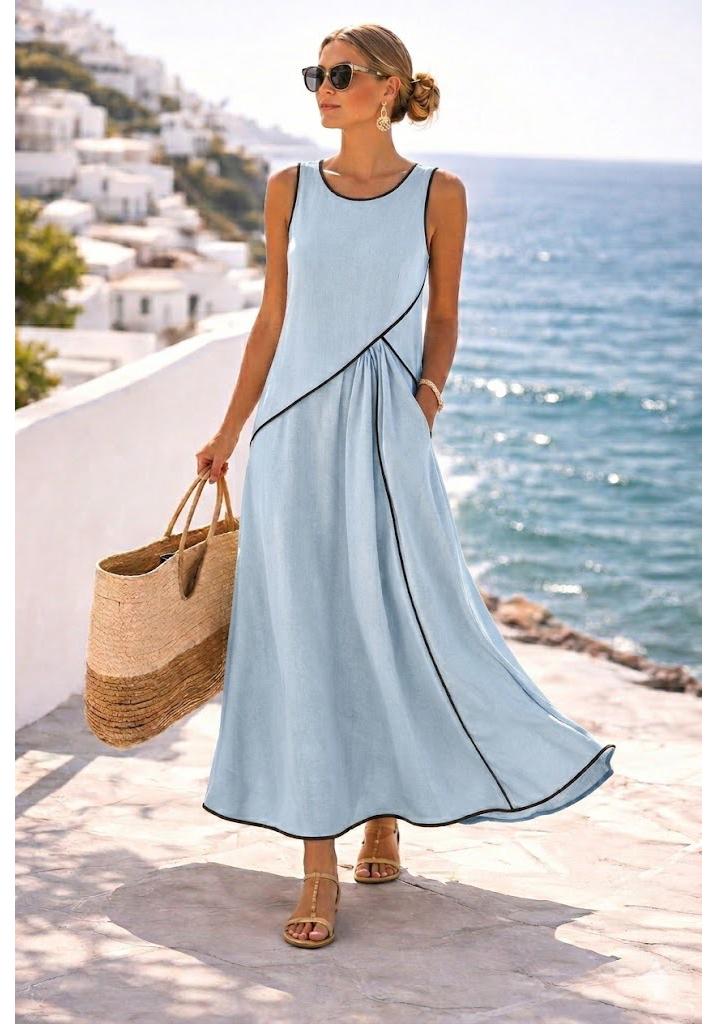 

2026 Mediterranean Resort Style Color-Block A-line Dress XXL