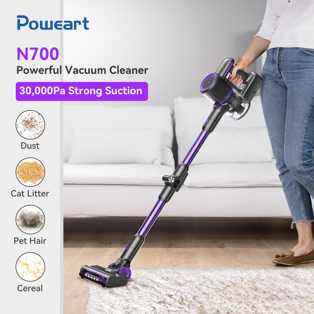 POWEART N700 Cordless Handheld Vacuum Cleaner Purple 30KPa Suction 2600mAh Battery