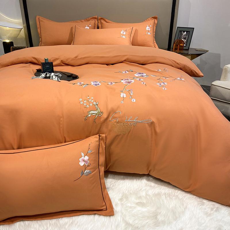 

Элегантный хлопковый матовый четырехпредметный постельный комплект: Однотонная простыня и пододеяльник, приятные к коже. 1.5m Bed Sheet Set [Duvet 200X230] Four-Piece Set