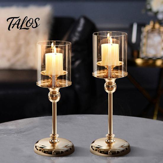 Talos Glas Kerzenhalter, Europäischer Stil Säulen Metall Hoher Kerzenständer für Kerzen und Teelichter, Romantische Tischmitte Hochzeit Party Heimdekoration