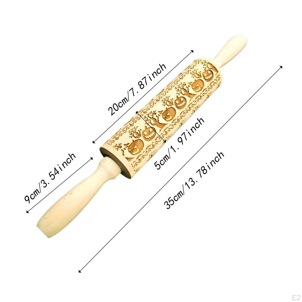 Tłoczony wałek drewniany do ciasteczek drobno teksturowany o tematyce świątecznej Halloween