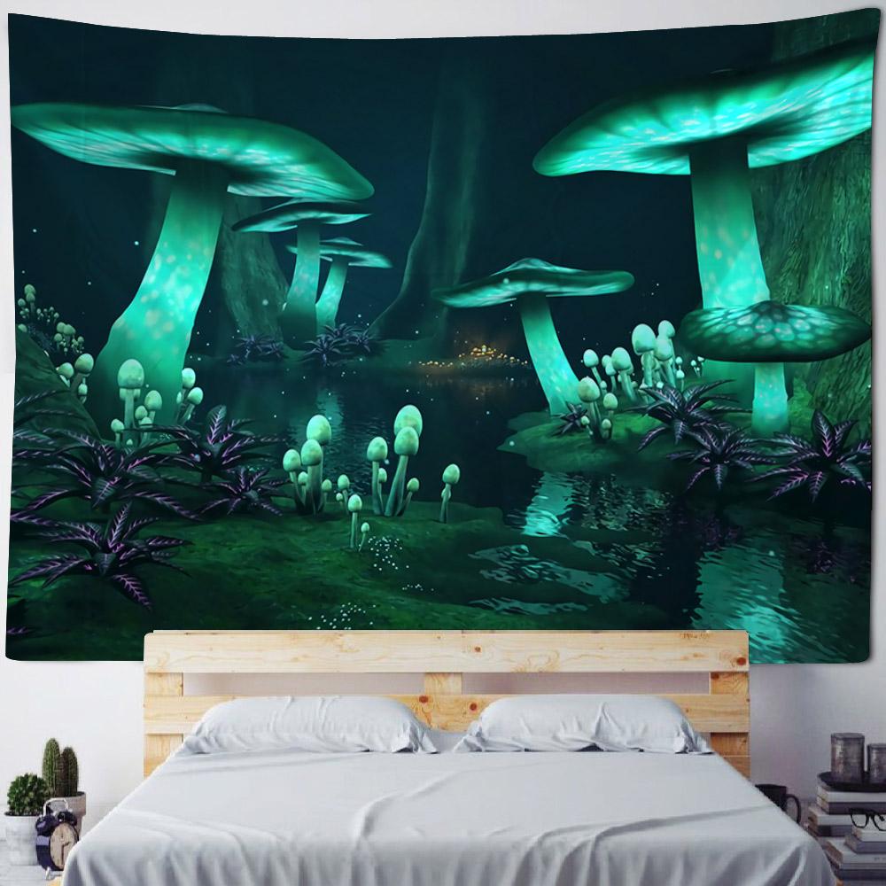 Tapestry, Psychedelic Forest Mushrooms, Room Decoration, Starry Sky, Plants, Cartoons, Bedroom Art Decoration Wall Hanging Cloth