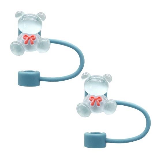 

2Pcs Silicone Straw Cap 10mm Inner Diameter Bear Design Straw Cover Dust-Proof Straw Protector for Cups And Bottles Reusable Drink Lid Stopper E