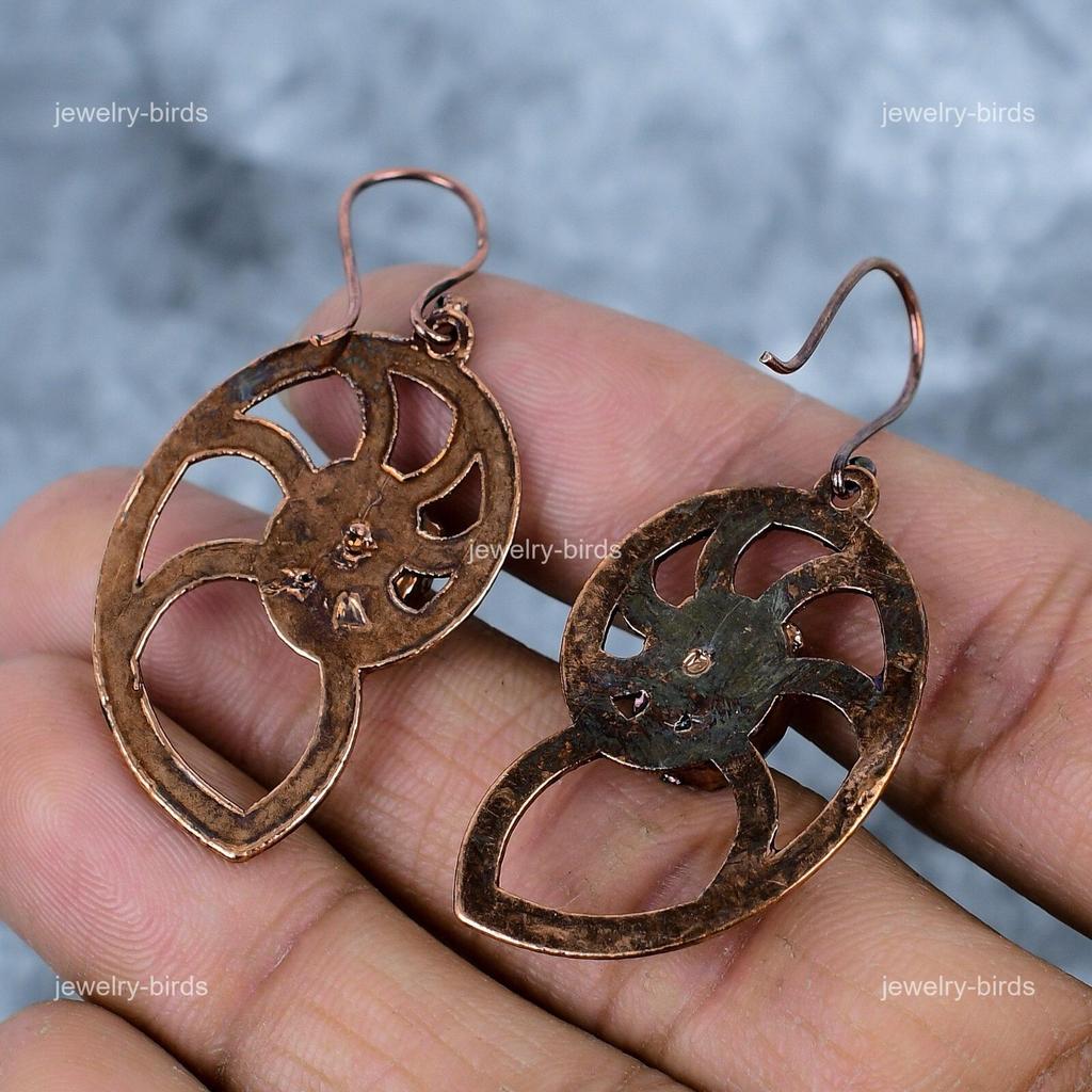 Fancy Labradorite Stone Electroformed Handmade Dangle Drop Hook Earrings Copper VP-79