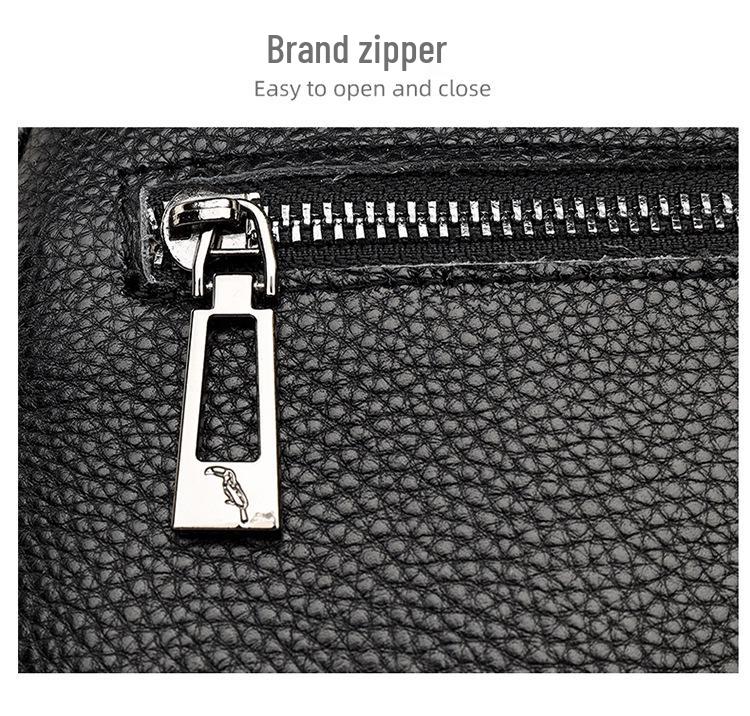 Genuine Leather Multi-Layer Crossbody Bag: Simple Solid Color Lychee Pattern, Versatile Single Shoulder Design for Women