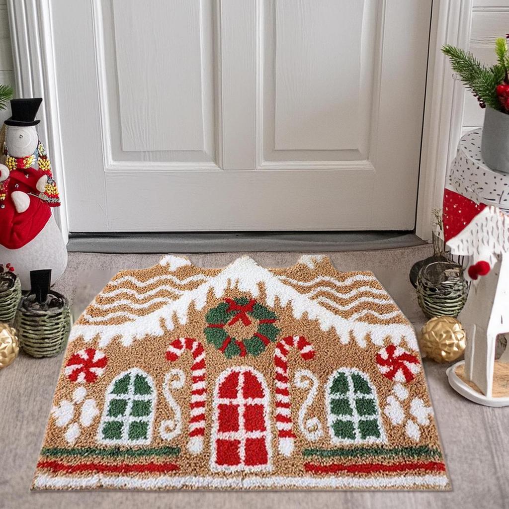 Christmas Gingerbread House Floor Mat Entrance Non Slip Water Absorbent Easy To Clean Festive Atmosphere Decoration Carpet