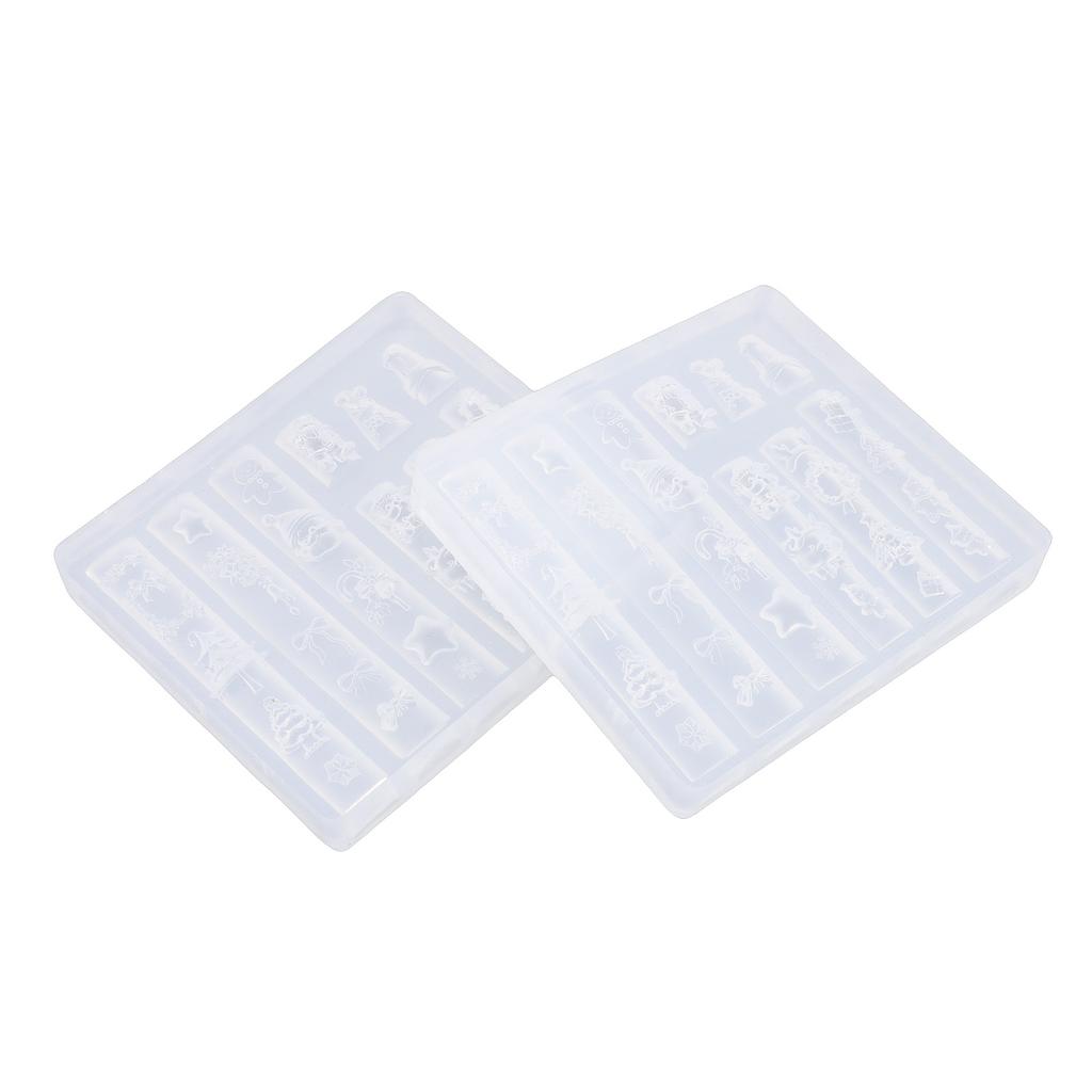 2 Pcs Xmas 3D Nail Mold Reusable Cute Silicone Nail Mold Xmas Tree Snowflake Carving Template