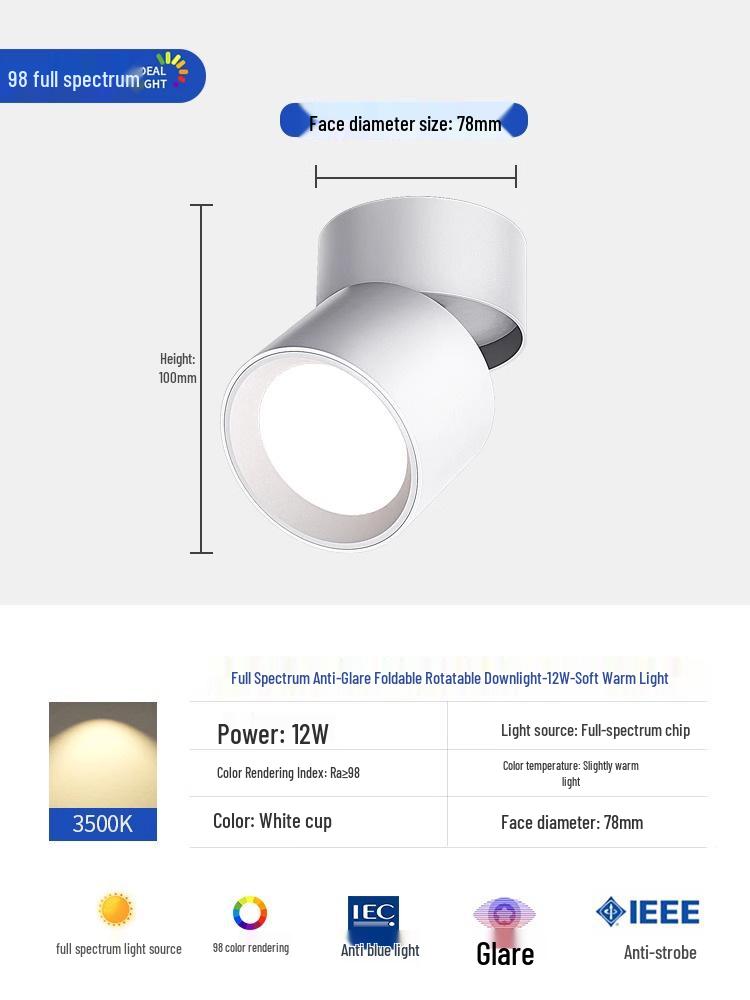 Adjustable Angle Surface-Mounted Downlight for Bedroom and Corridor