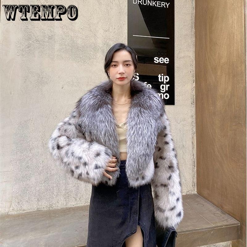 Autumn and Winter Faux Fox Fur Wild Fur Coat Women's Short Silver Fox Color with Hair Collar Tops