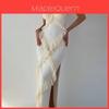 Elegant Polyester Spliced Lace Bustier Slip Dress With Strapless Design For Spring