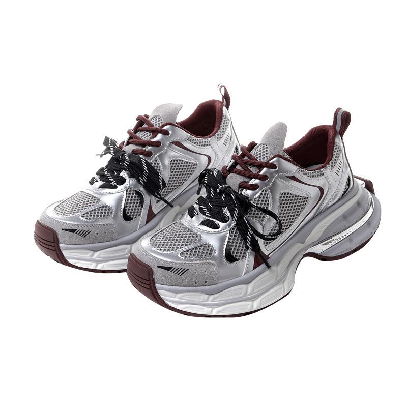 

Leather double shoelaces women s autumn new mesh breathable lightweight versatile platform casual sports shoes 35