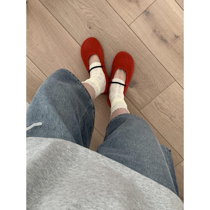 Retro Round Head Mary Jane Flat-soled Single Shoes Women's 2025 Spring and Autumn New Fashionable Simple Shallow Mouth One-word Single Shoes