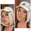 HENRY MARGU Short Bob Synthetic Wigs Ombre Black Brown White Natural Straight Wigs for Women Middle Part Daily Heat Resistant