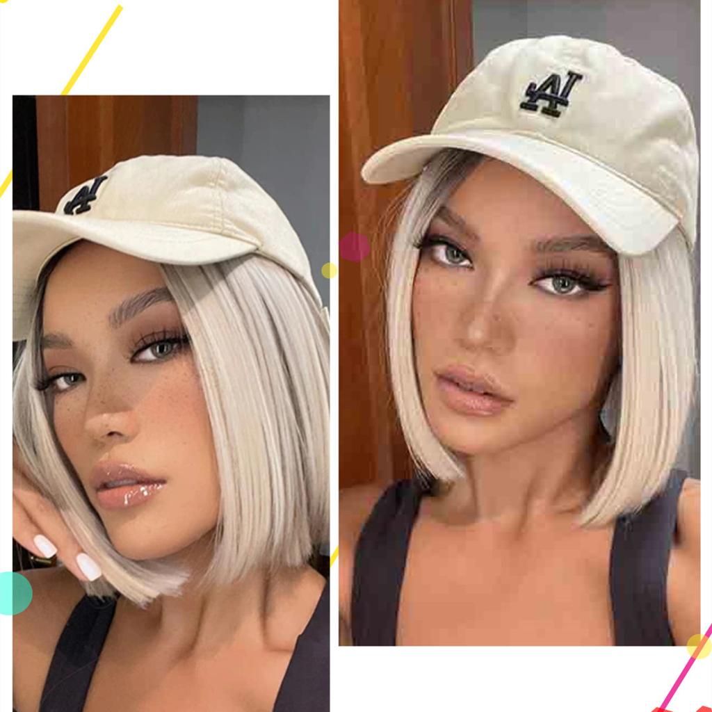 HENRY MARGU Short Bob Synthetic Wigs Ombre Black Brown White Natural Straight Wigs for Women Middle Part Daily Heat Resistant