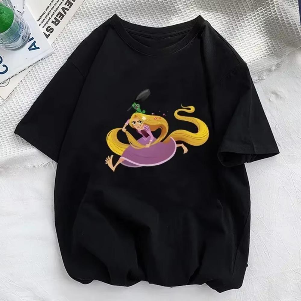 Summer Women T Shirts Kawaii  Cartoon Tangled Rapunzel Pascal Print Harajuku Casual O-neck Men's Short Sleeve Y2k Tops Tee