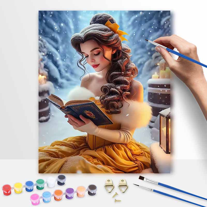 Disney Belle Winter Reading Oil Art Painting Kit Home Wall Decor Handmade Gift for Princess Fans Wall Art Decoration DIY Painting