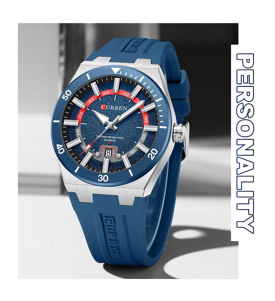 CURREN 8491 Men's Waterproof Quartz Watch with Rubber Strap and Calendar