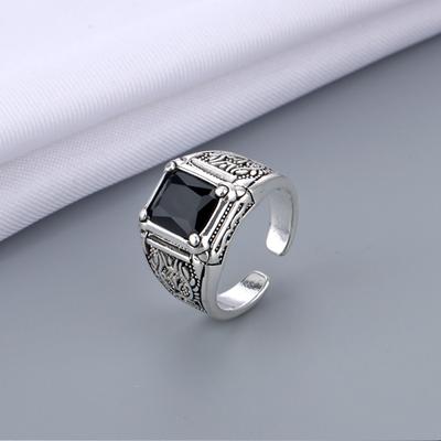 Simple New Retro Personalized Fashion Black Crystal Men's Ring Creative Trend Niche Finger Ring Street Men Party GiftAccessories