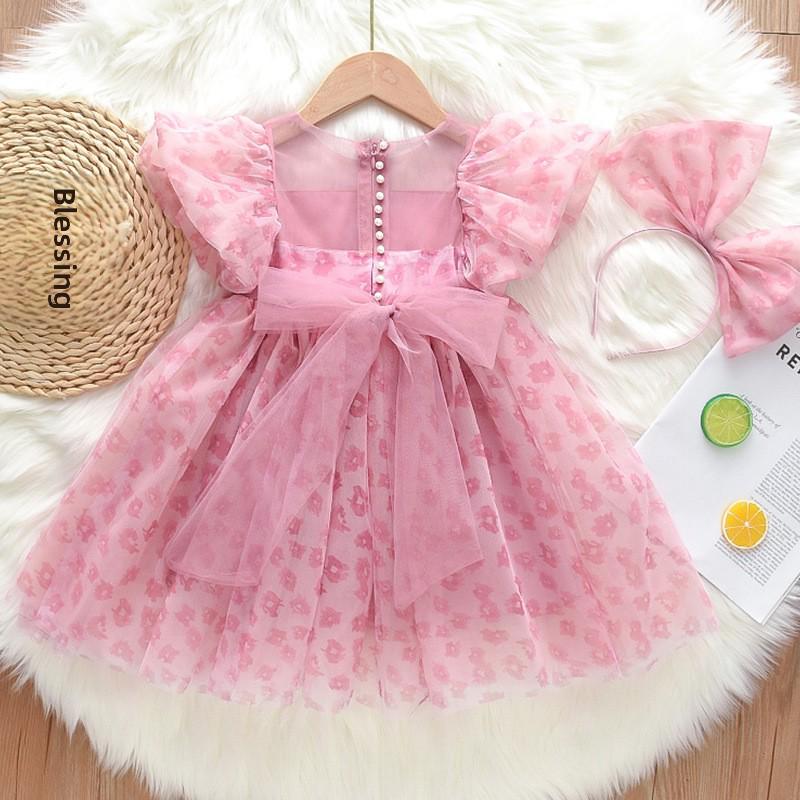 

2025 Супер Сказочное Пышное Марлевое Летнее Платье Принцессы для Девочек 150cm розовый