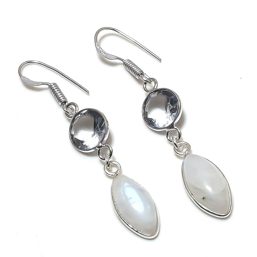 

Natural White Topaz, Moonstone 925 Sterling Silver Jewelry Earring 2.17 I3S84