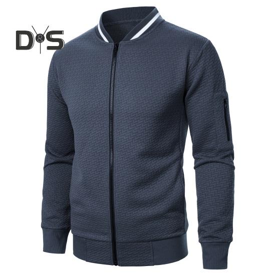 Herren Sweatshirtjacke Jacquard-Design Einfarbig Langarm Casual Top Stehkragen Lockerer Reißverschluss Outdoor Streetwear Mantel Sweatshirts