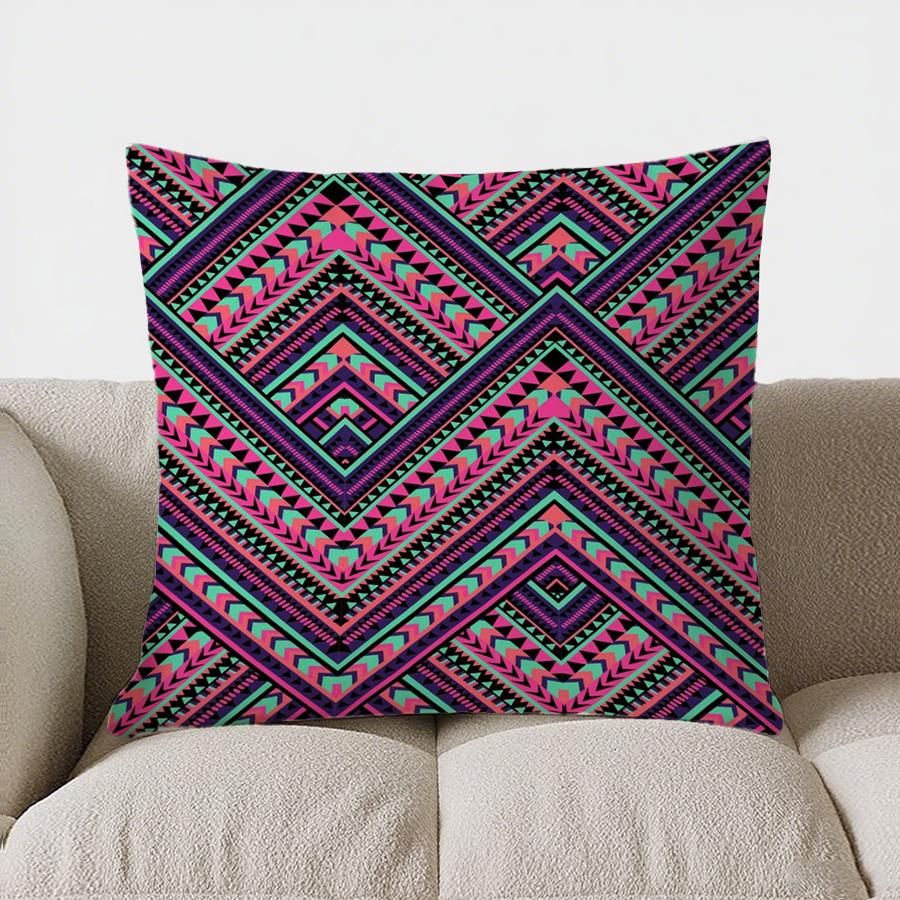 Colorful Geometric Pattern Double-Sided Printed Pillow Cover Short Plush Suitable Living Rooms Bedrooms Sofa Throw Cushion Cover