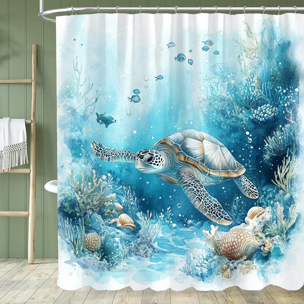 Sea Turtle /Marine Turtle Printed Shower Curtain, Bathroom Decorative Bathtub Curtain With Hooks,Home Decoration Curtain