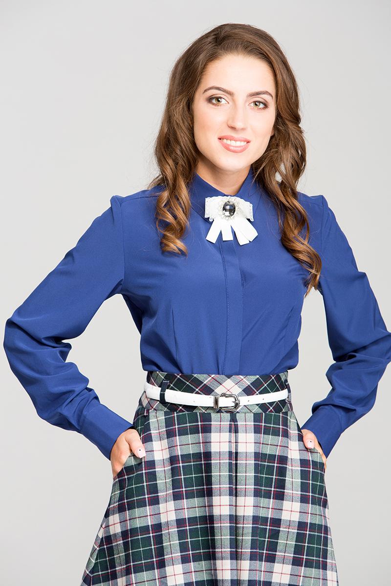 

Класична блузка з довгим рукавом 38 середній електричний синій колір