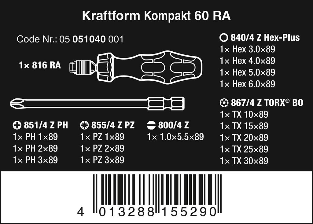 Wera 05051040001 Kraftform Kompakt 60 17 sztuk RA,