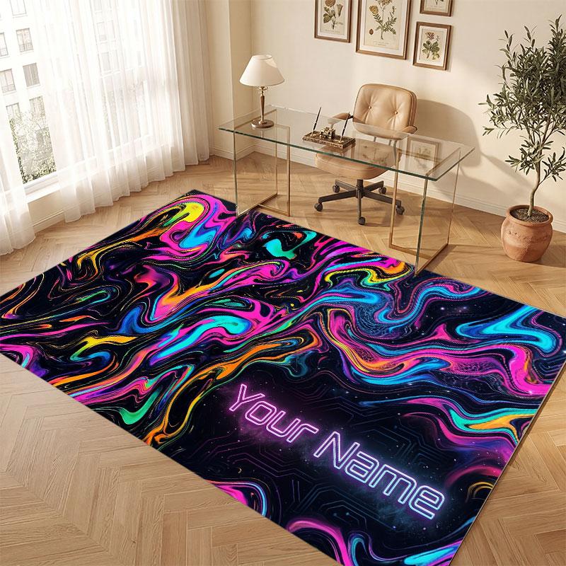 Abstract Geometric Theme Crystal Velvet Floor Rug Personalized Custom Name Text Warm Carpet Home Decoration
