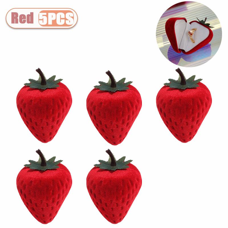 Mini Strawberry Ring Box Heart Shaped Lid Engagement Ring Display Case for Wedding Valentines Day Proposal Gift