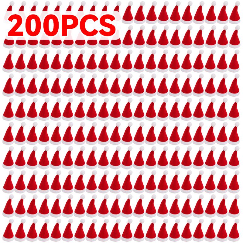 200/2 ks Mini Santa Claus Čepice Sametové Zátky Lahve Vína Víčka od Lízátka Vánoční Stojan na Nádobí Taška Čepice Vánoční Párty Dekorace Na Jídelní Stůl