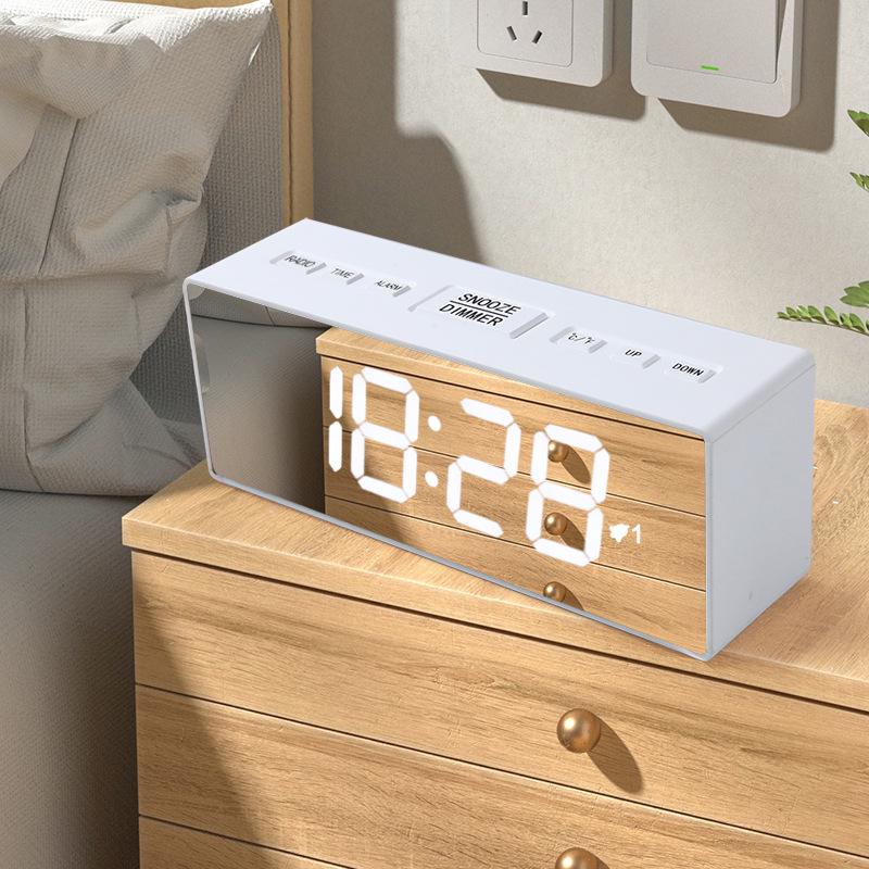 Perpetual Calendar FM Radio LED Mirror Digital Clock for Office