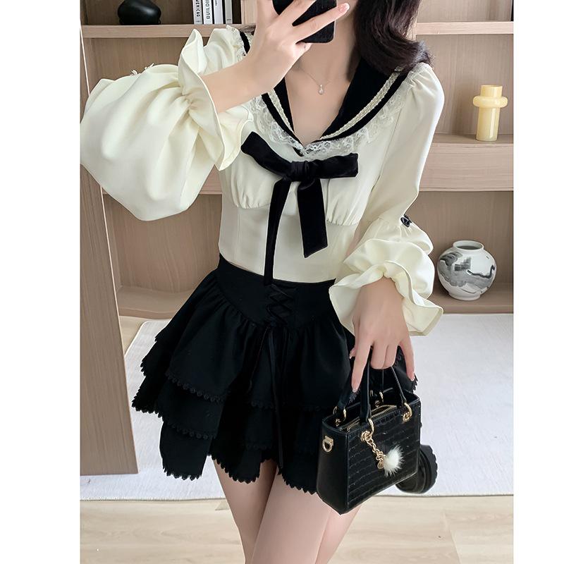 

Сладкий колор-блок топ с матросским воротником и миди-юбка А-силуэта с высокой талией Extra Large