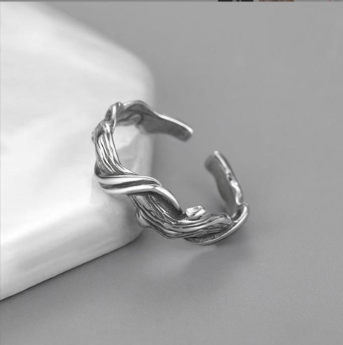 

Мужское трендовое ретро кольцо-дрифтвуд с открытой шинкой - Художественный дизайн из тайского серебра, имитирующий мертвую древесину, для указательного пальца Adjustable Open Ring