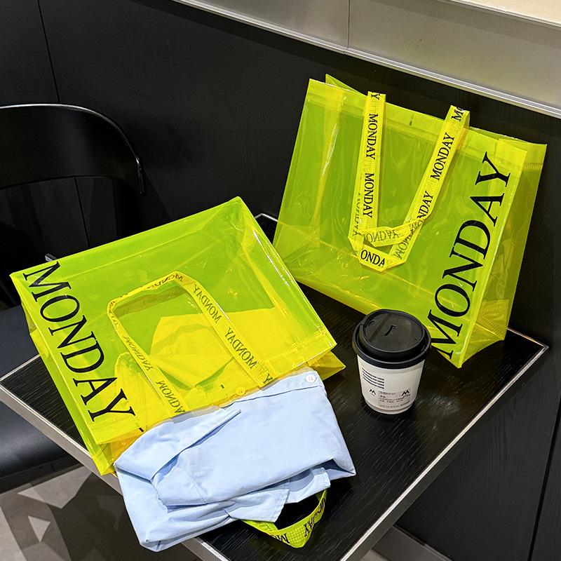 

12pcs Clear Candy Color PVC Handbag with Yellow and Blue Fashionable Transparent Gift Bags for Clothing Shopping Party Bags 12pcs&31x27x11cm жёлтый