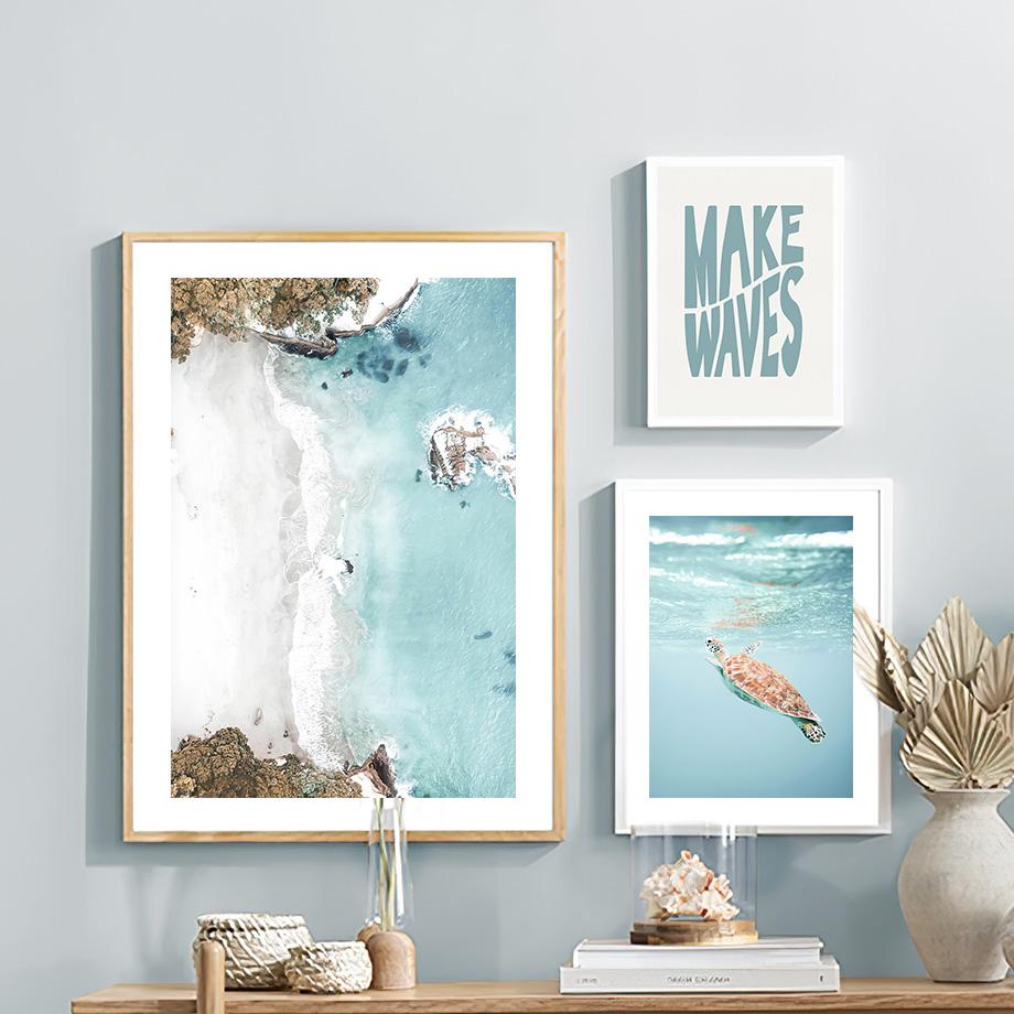 Blue Ocean Beach Sea Waves Palm Tree Surfboard Wall Art Canvas Painting Posters And Prints Wall Pictures For Living Room Decor